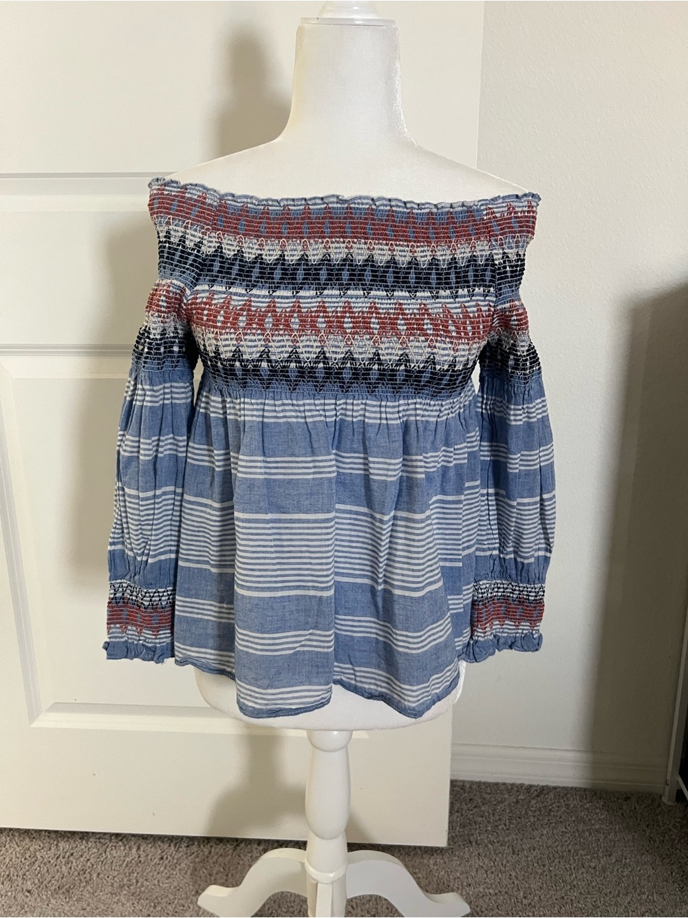 EUC THML Anthropologie Off Shoulder Stripe Blouse Small
